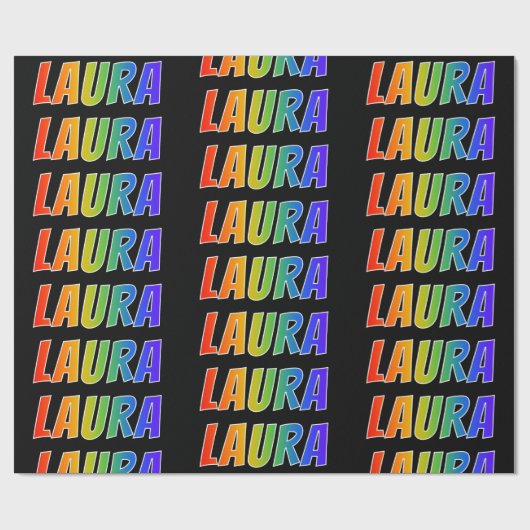 Regenboog Voornaam "LAURA"; Leuk & Kleurrijk Cadeaupapier (Vlak)