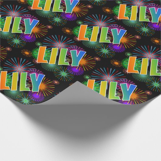 Regenboog voornaam "LILY" + vuurwerk Cadeaupapier (Hoek)