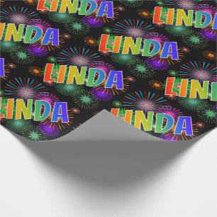 Regenboog voornaam "LINDA" + Vuurwerk Cadeaupapier