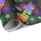 Regenboog voornaam "MATTHEW" + vuurwerk Cadeaupapier (Rol Hoek)