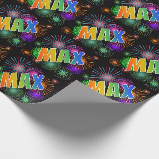 Regenboog voornaam "MAX" + vuurwerk Cadeaupapier (Hoek)