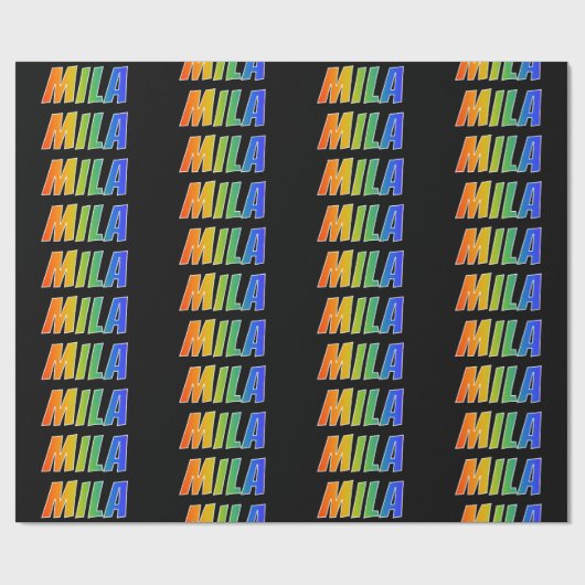 Regenboog voornaam "MILA"; Leuk & Kleurrijk Cadeaupapier (Vlak)