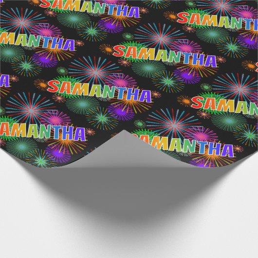 Regenboog Voornaam "SAMANTHA" + Vuurwerk Cadeaupapier (Hoek)