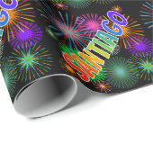 Regenboog voornaam "SANTIAGO" + Vuurwerk Cadeaupapier (Rol Hoek)