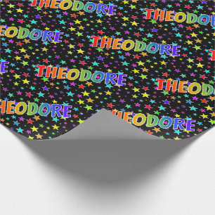 Regenboog Voornaam "THEODORE" + Sterren Cadeaupapier