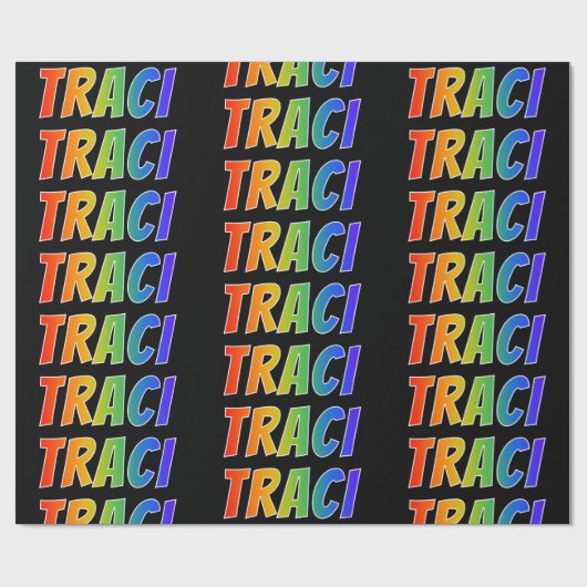 Regenboog voornaam "TRACI"; Leuk & Kleurrijk Cadeaupapier (Vlak)