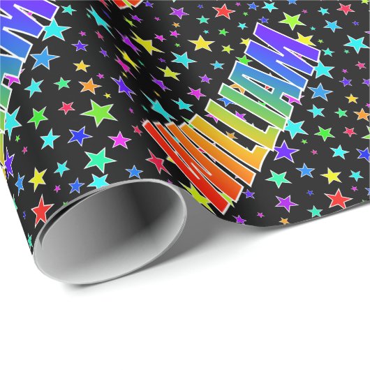 Regenboog voornaam "WILLIAM" + sterren Cadeaupapier (Rol Hoek)