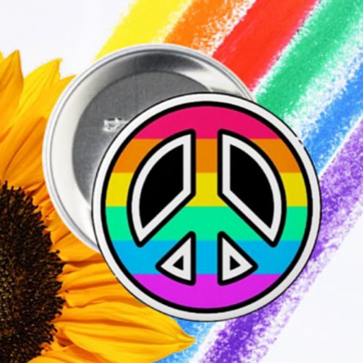 Regenboog Vredesteken Knop Ronde Button 7,6 Cm