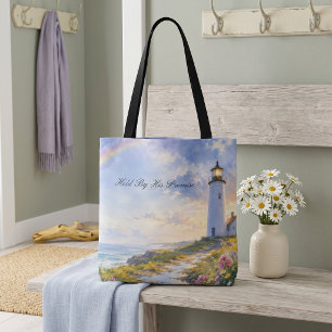 Regenboog Vuurtoren Kust Waterverf Tote Bag