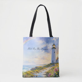 Regenboog Vuurtoren Kust Waterverf Tote Bag
