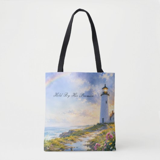 Regenboog Vuurtoren Kust Waterverf Tote Bag (Voorkant)