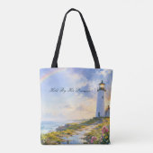Regenboog Vuurtoren Kust Waterverf Tote Bag (Achterkant)