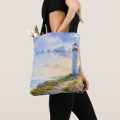 Regenboog Vuurtoren Kust Waterverf Tote Bag (Dichtbij)