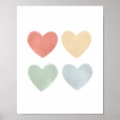 Regenboog Watercolor Harten Babykamer Poster (Voorkant)