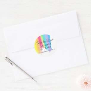 Regenboog Watercolor LGBTQ Trouwkaart Save the Dat Ronde Sticker