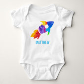 Regenboog Watercolor Raket Buitenruimte Kinderen Romper (Voorkant)