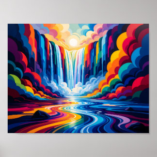 Regenboog Waterval Abstracte Muur Kunstprint Poster