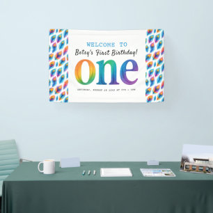 Regenboog Waterverf 1e Verjaardag Kleurrijke Bab Spandoek