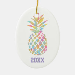 Regenboog Waterverf Ananas Tropisch Gepersonalisee Keramisch Ornament