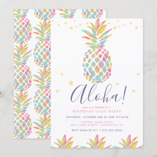 Regenboog Waterverf Ananas Tropische Verjaardag Kaart