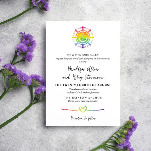 Regenboog Waterverf Anker Nautische LGBT Bruiloft Kaart