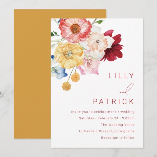 Regenboog Waterverf Bloemen Lente Bruiloft Kaart (Voorkant / Achterkant)