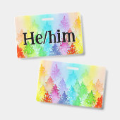 Regenboog Waterverf Bomen Pronouns Badge (Voor- en achterkant)