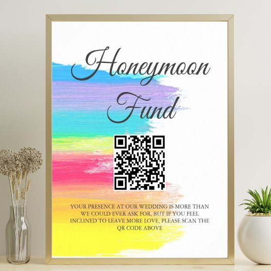 Regenboog Waterverf bruiloft Honeymoon Fonds QR Co Poster