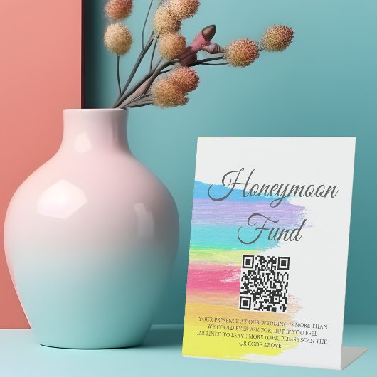 Regenboog Waterverf bruiloft Honeymoon Fonds QR Co Reclamebord Met Voetstuk