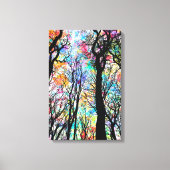 Regenboog waterverf drop sky met zwarte boompjes canvas afdruk (Voorkant)