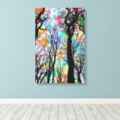 Regenboog waterverf drop sky met zwarte boompjes canvas afdruk (Insitu (Houten vloer))