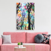 Regenboog waterverf drop sky met zwarte boompjes canvas afdruk (Insitu (Woonkamer))