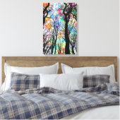 Regenboog waterverf drop sky met zwarte boompjes canvas afdruk (Insitu (Slaapkamer))