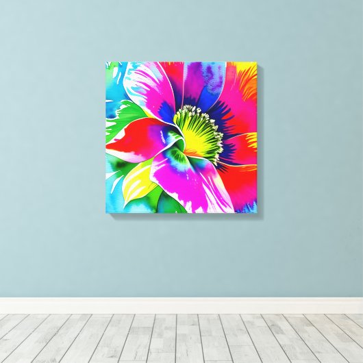 Regenboog Waterverf Flower Stretched Canvas (Insitu (Houten vloer))