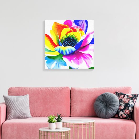 Regenboog Waterverf Flower Stretched Canvas (Insitu (Woonkamer))
