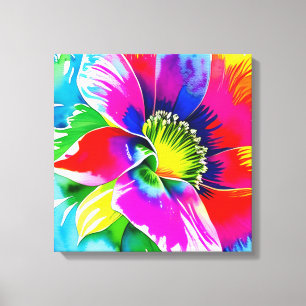 Regenboog Waterverf Flower Stretched Canvas Afdruk