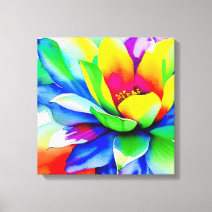 Regenboog Waterverf Flower Stretched Canvas Afdruk