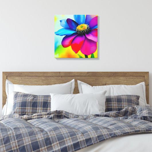 Regenboog Waterverf Flower Stretched Canvas Afdruk (Insitu (Slaapkamer))