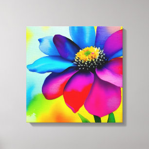 Regenboog Waterverf Flower Stretched Canvas Afdruk