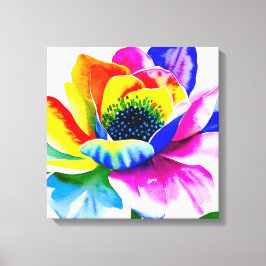 Regenboog Waterverf Flower Stretched Canvas Afdruk
