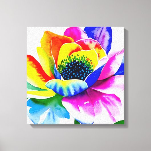 Regenboog Waterverf Flower Stretched Canvas Afdruk (Voorkant)
