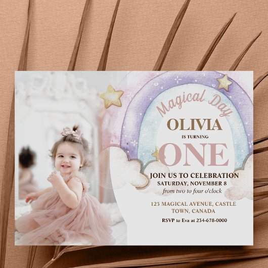 Regenboog Waterverf Foto 1e Verjaardag Kaart