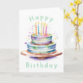 Regenboog Waterverf Happy Birthday Kaart (Gele Bloem)