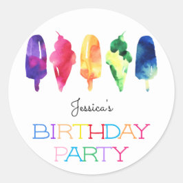 Regenboog Waterverf Ice Cream Popsicle Verjaardag Ronde Sticker