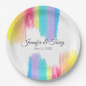 Regenboog Waterverf Kleurrijke HBT Huwelijksfeest Papieren Bordje (Voorkant)