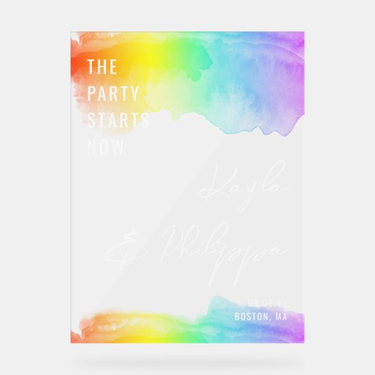 Regenboog Waterverf LGBT bruiloft begint nu Acryl Bord (Voorkant)