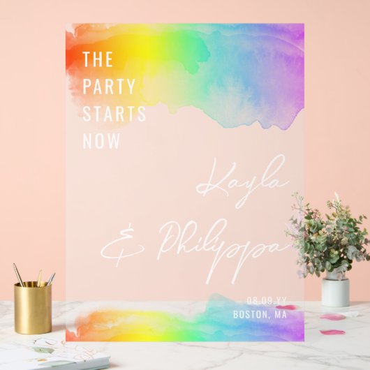 Regenboog Waterverf LGBT bruiloft begint nu Acryl Bord (Huwelijk)