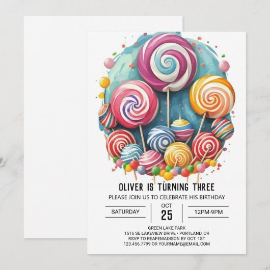 Regenboog Waterverf Lollipop Verjaardag Kaart (Voorkant / Achterkant)