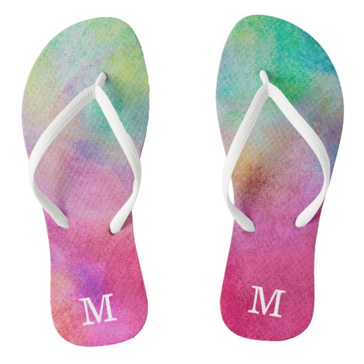 Regenboog Waterverf Monogram Teenslippers (Voetbed)