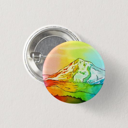 Regenboog Waterverf Mount Hood Button (Voorkant /achterkant)
